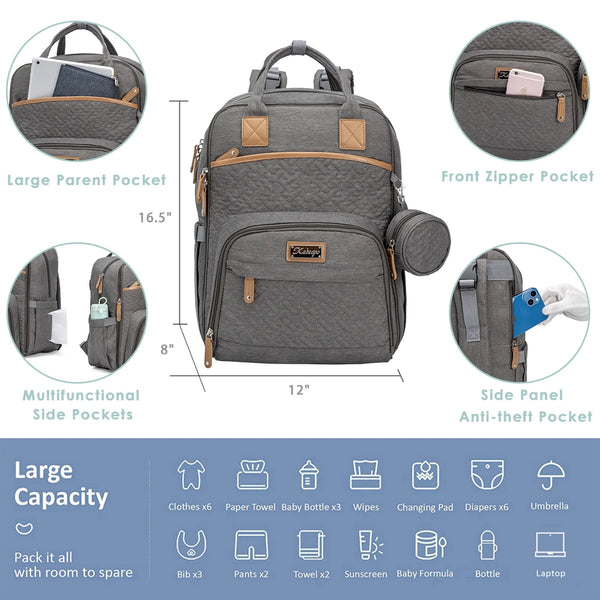 DB192-KABAQOO Baby Diaper Bag-Dark Grey