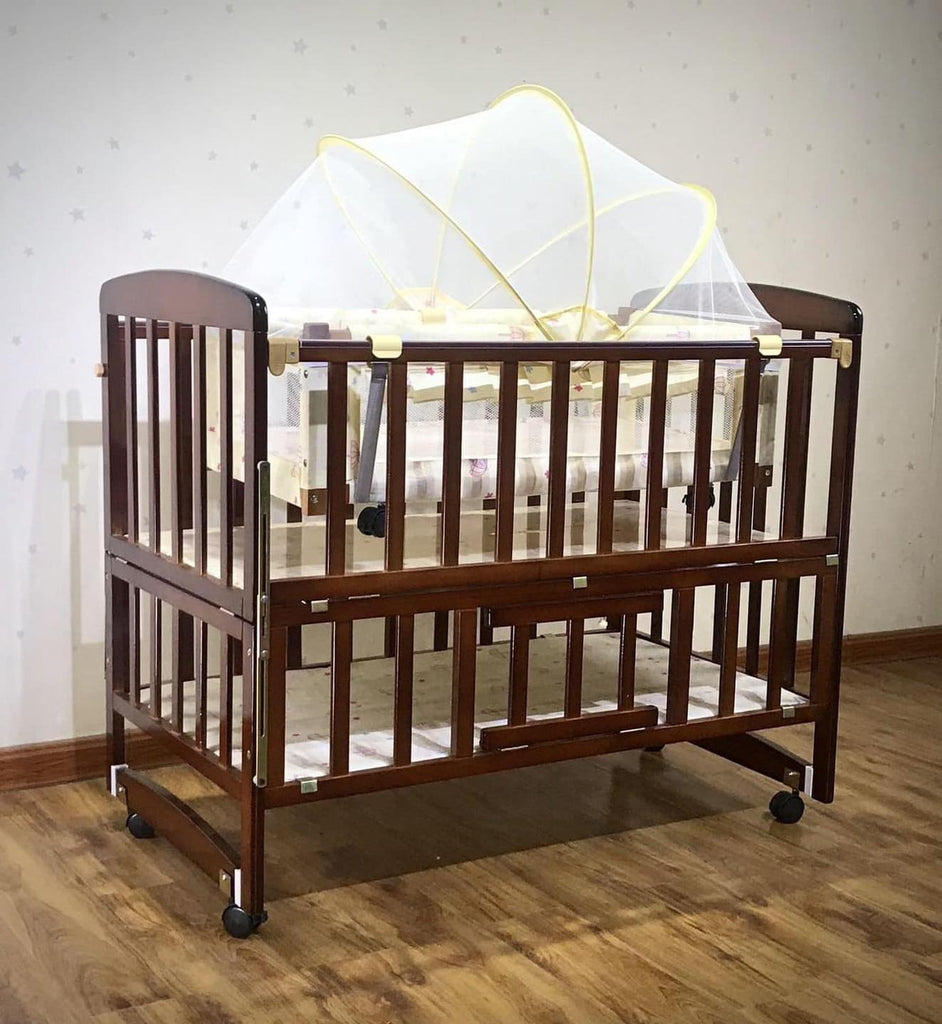 Double Height Adjustable Brown Wooden Baby Cot-BZ-626