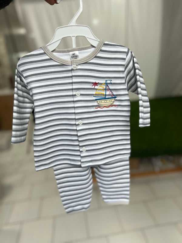 Grey Striped Ship Unisex 2 Pc Tropical 0-9M