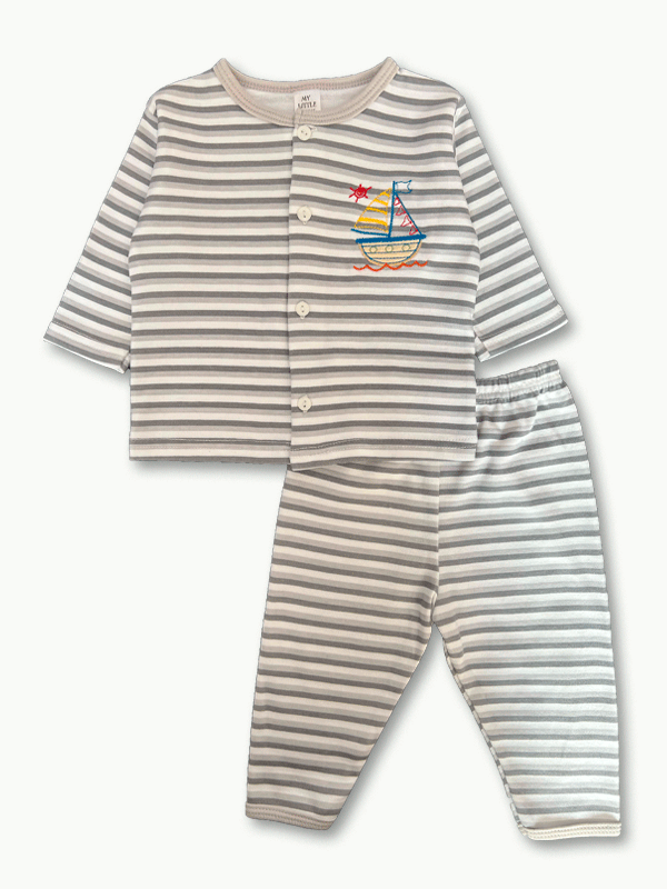 Grey Striped Ship Unisex 2 Pc Tropical 0-9M