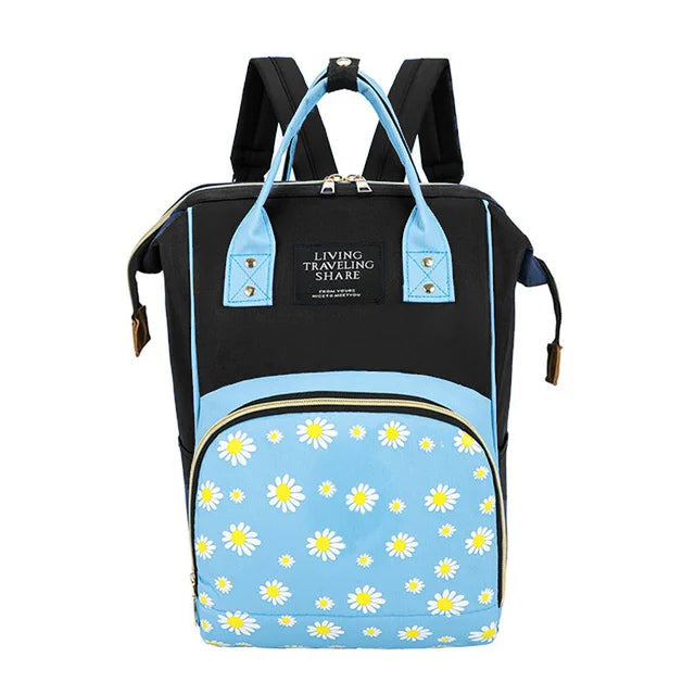 Baby Diaper Bag Flower Black & Blue-DB175