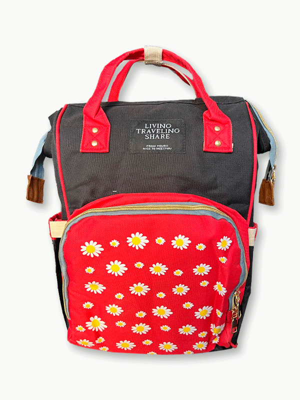 Baby Diaper Bag Flower Black & Red-DB176