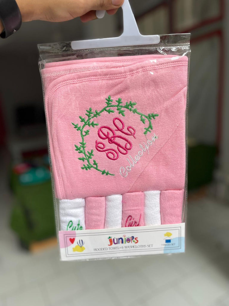 SHT371-Hooded Towel + 6 Washcloths Set