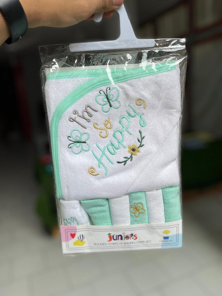 SHT378-Hooded Towel + 6 Washcloths Set