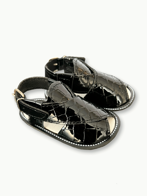 Black Textured Peshwari Sandal (3-12M)