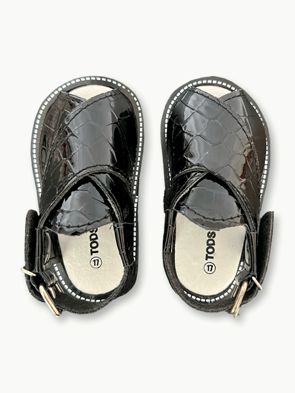 Black Textured Peshwari Sandal (6-24M)