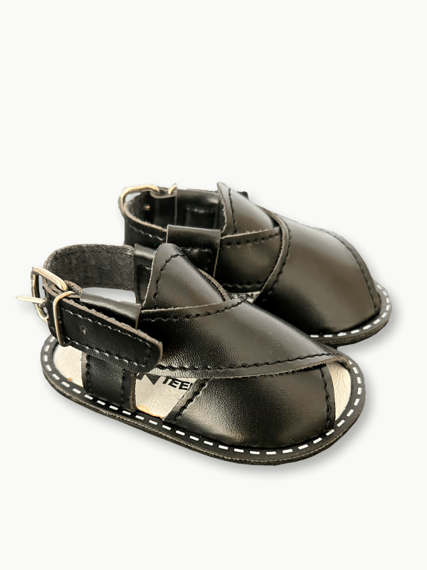 Black Plain Peshwari Sandal (3-12M)