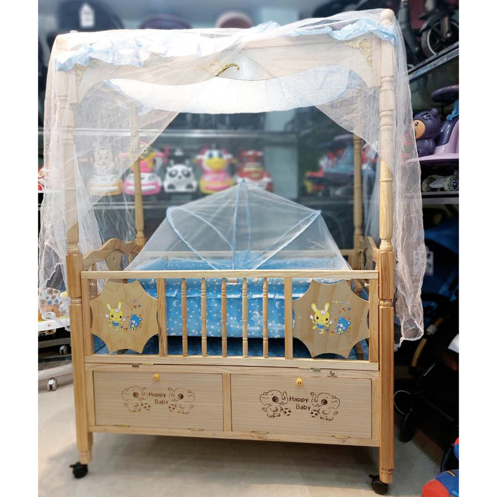 Baby Wooden Bed & Swing With Wooden Piller-BZ-815