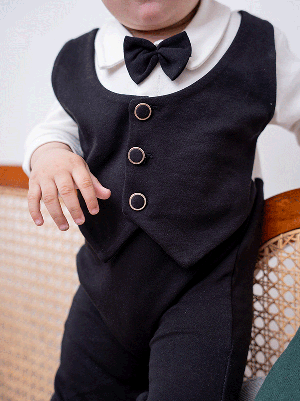 Black & White Waistcoat Tuxedo Romper (0-12M)