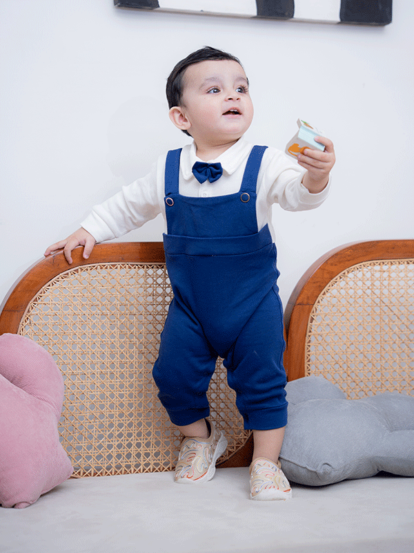 Blue & White Dangree Tuxedo Romper (0-12M)