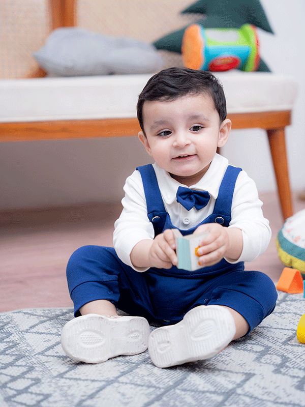 Blue & White Dangree Tuxedo Romper (0-12M)