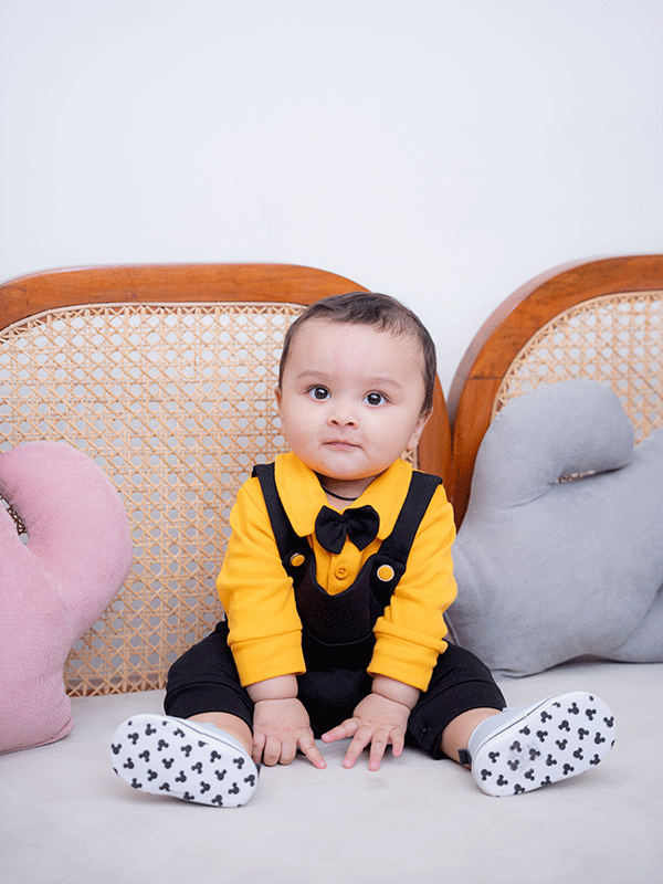 Black & Yellow Dangree Tuxedo Romper (0-12M)