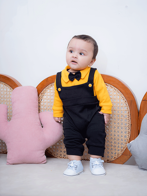 Black & Yellow Dangree Tuxedo Romper (0-12M)